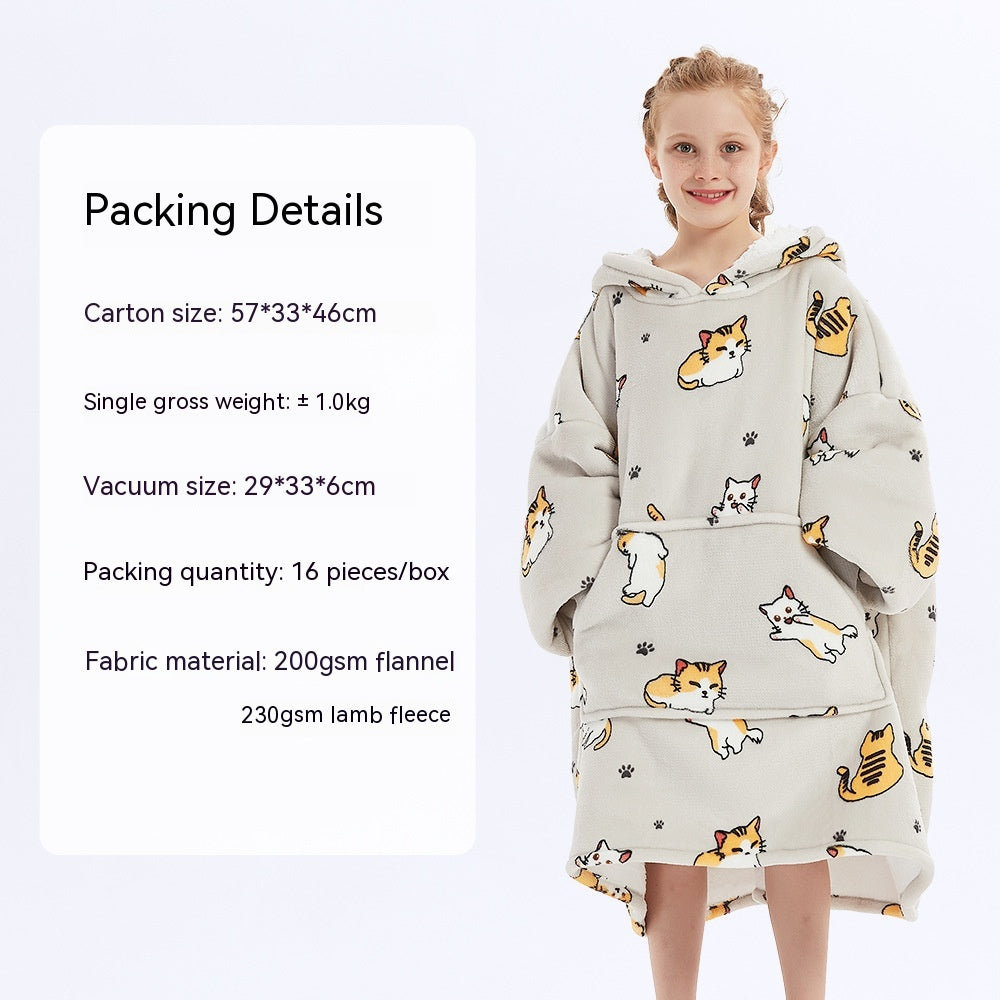 European And American Style Flannel Hooded Lazy Blanket Children Plus Size Cashmere Hoodie