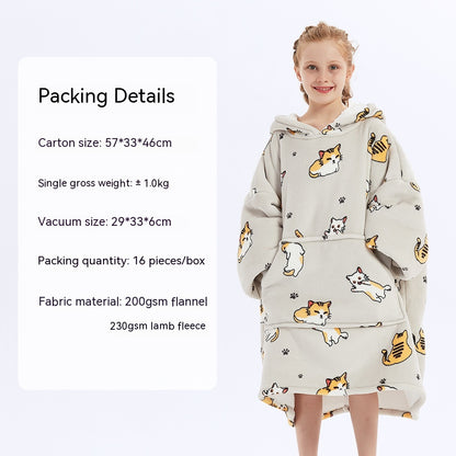 European And American Style Flannel Hooded Lazy Blanket Children Plus Size Cashmere Hoodie