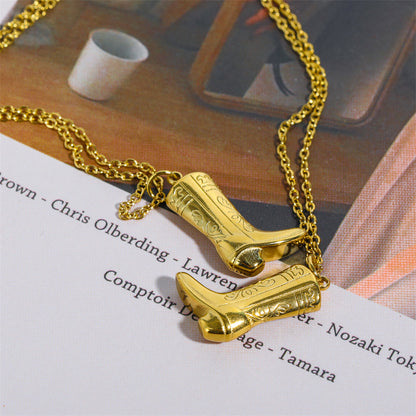 European And American Retro Denim Boots Pendant Necklace