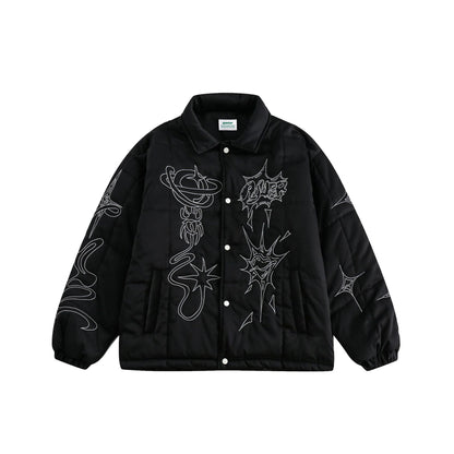 Embroidery Thickening Lapel Men's Winter Loose And Warm Coat Cotton-padded Jacket