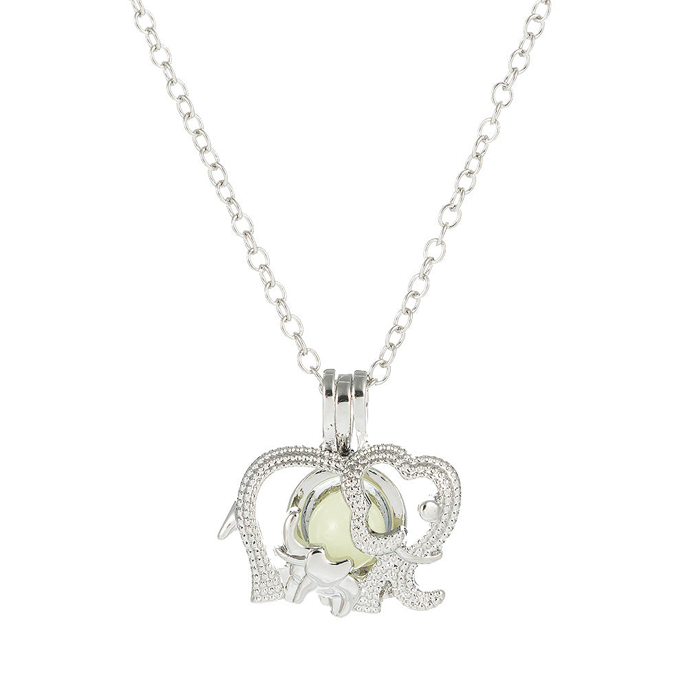 Luminous Elephant Pendant Personalized All-match Cage Necklace For Women