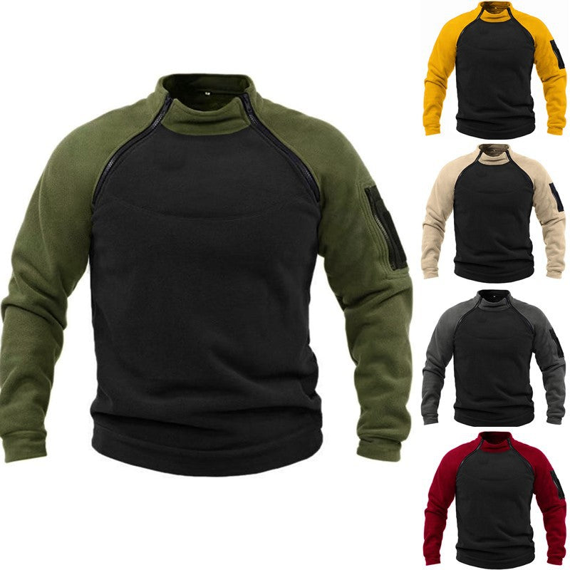 Stand Collar Loose Double Sleeve Color Matching Outdoor Keep Warm Breathable Men's Sweater