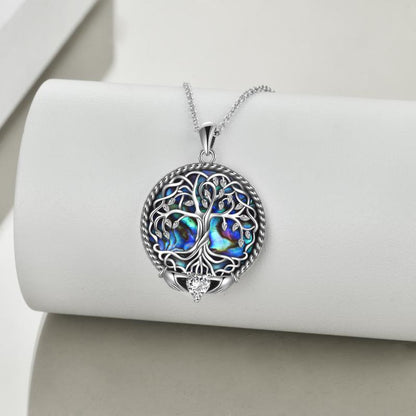 Claddagh Celtic Tree of Life Necklace with Abalone Shell for Women Sterling Silver