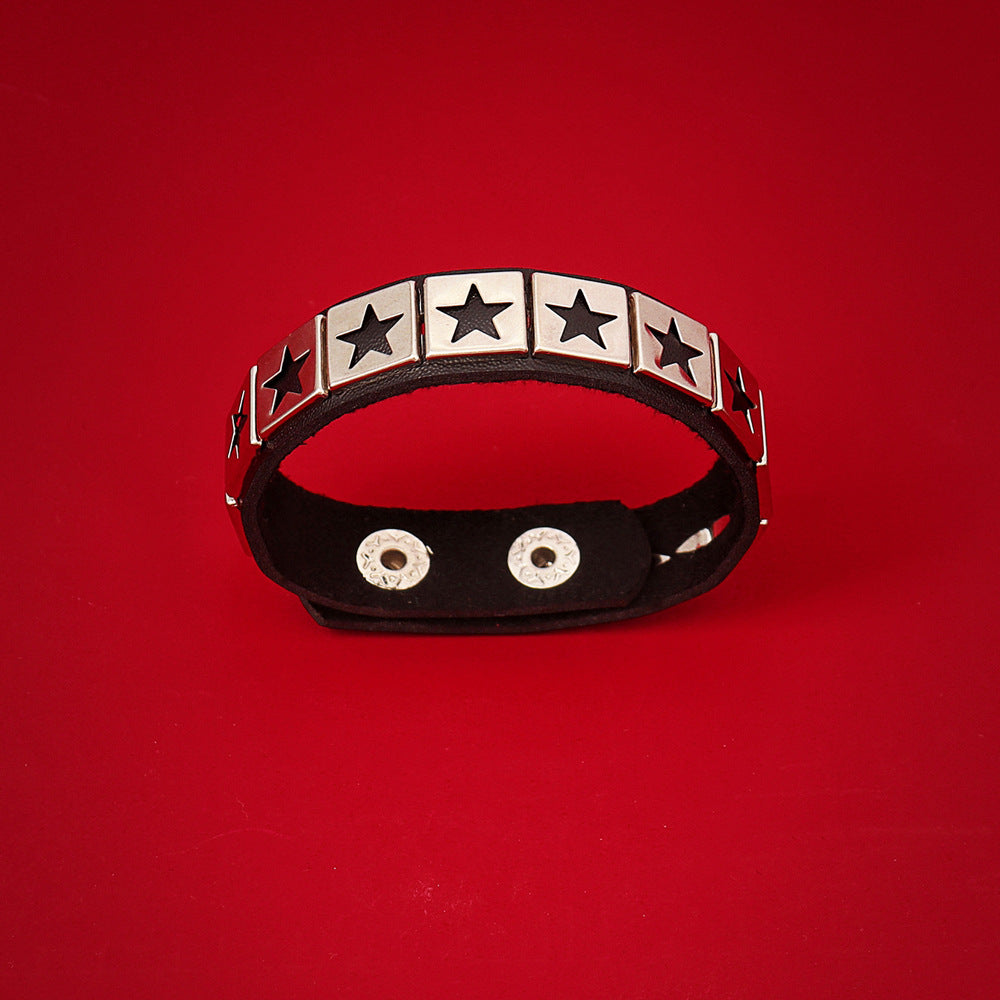 Artificial Leather Vintage Punk Style Single Row Hollow Stars Leather Bracelet