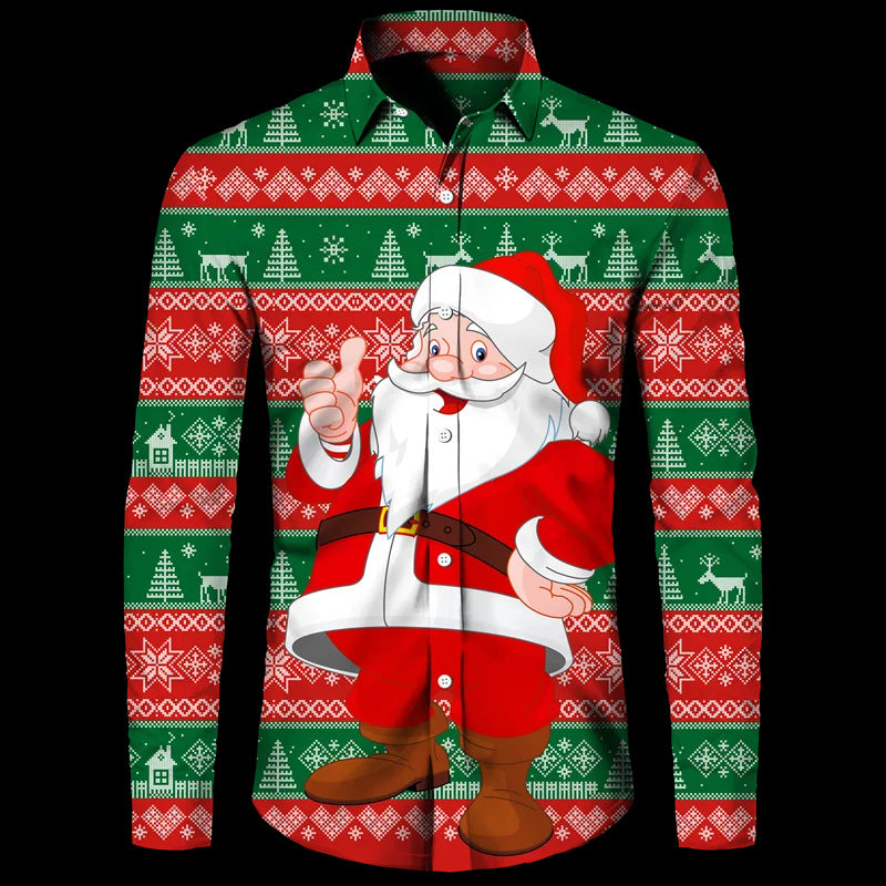 New Hawaiian Santa Claus Theme Digital 3D Printing Shirt Men Casual Retro Loose Plus Size Men's Clothing