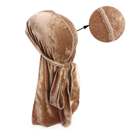 Gold Velvet Long Tail Braid Pirate Hat Headscarf Head-wrapping Hat