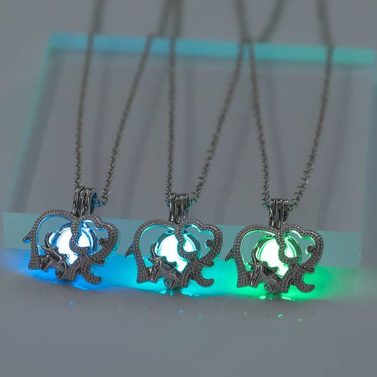 Luminous Elephant Pendant Personalized All-match Cage Necklace For Women