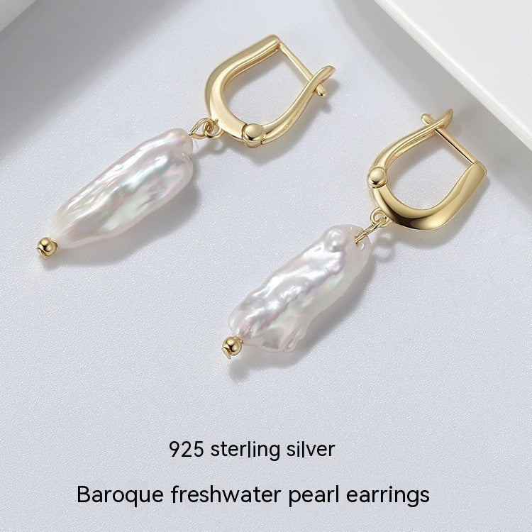 S925 Sterling Silver Eardrops Natural Freshwater Pearl