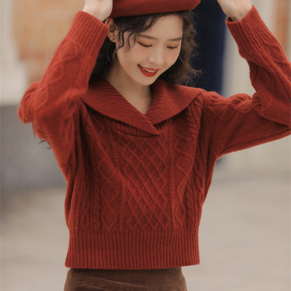 Autumn And Winter New Solid Color Loose And Lazy Style Short Knitwear For Women