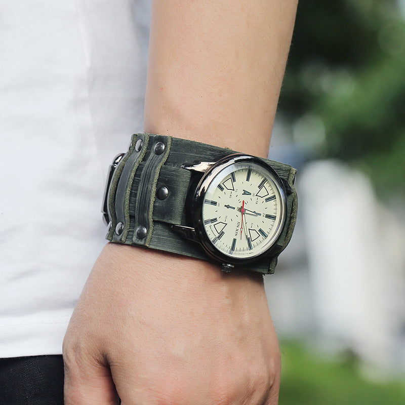 Vintage Cowhide Watch Personality Adjustable Punk Men's Leather Bracelet