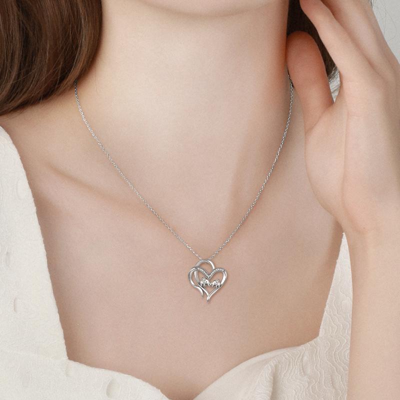 Sterling Silver Elephant Heart-shaped Pendant For Mother and Child