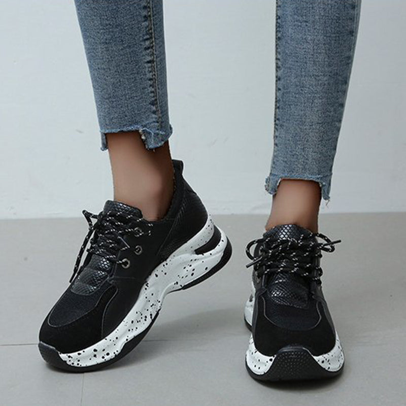 Leopard Print Sneakers Women Lace Up Walking Running Sports Shoes