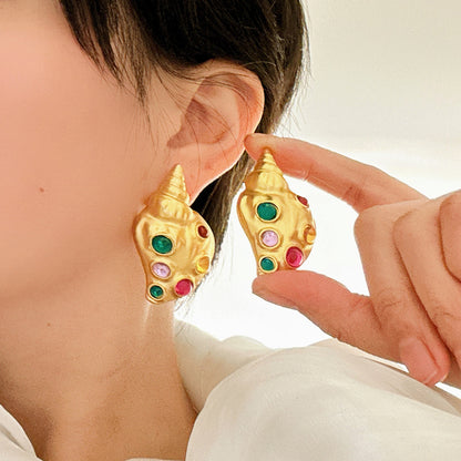 European And American Electroplated Conch-shaped Stud Earrings Exaggerated Personalized