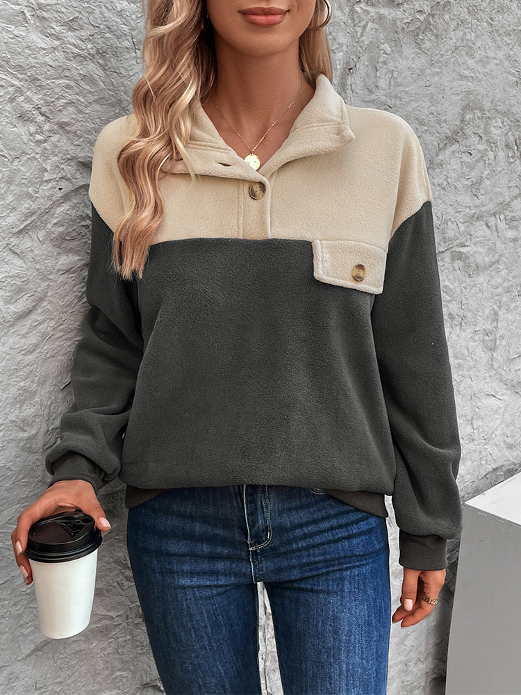 Pullover Coat Autumn And Winter Polar Fleece Contrast Color Sweatshirt