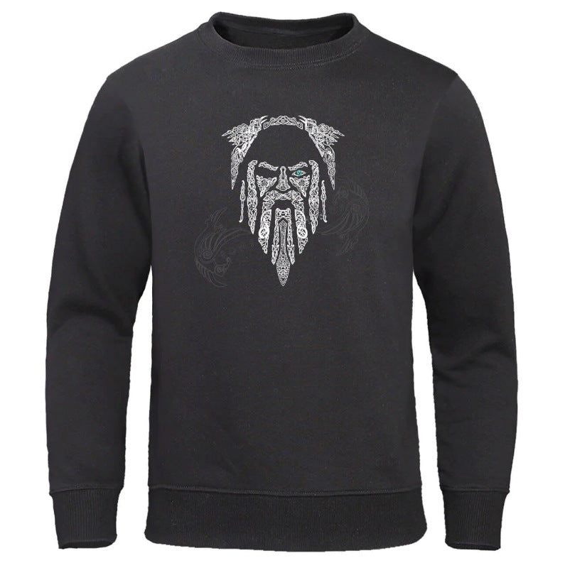 Men's Round Neck Sweater 3D Printed Viking Series Pattern Loose Sports And Leisure Pullover Top