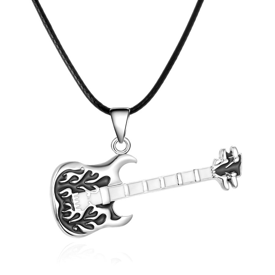 Gothic 2-layer Titanium Steel Guitar Necklace Men's Musical