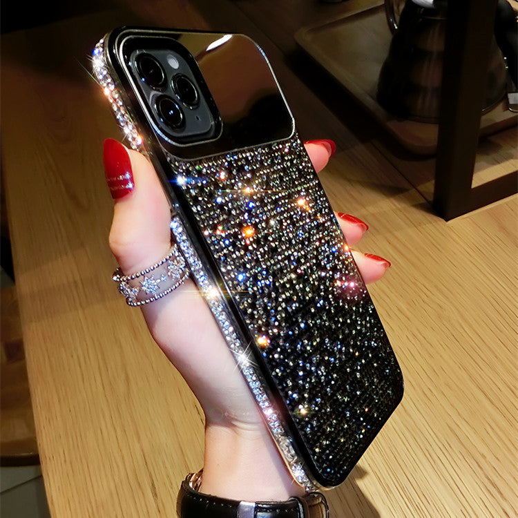 European And American Punk Gradient Rhinestone Makeup Mirror Phone Case