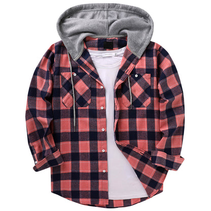 Hooded Plaid Shirt Men's Casual