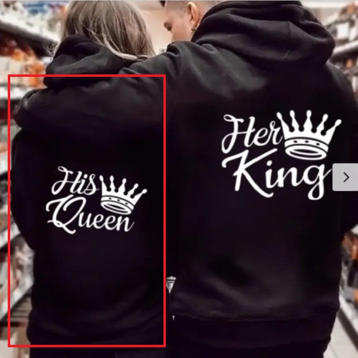 King Queen Printed European And American Plus Velvet Hooded Sweater