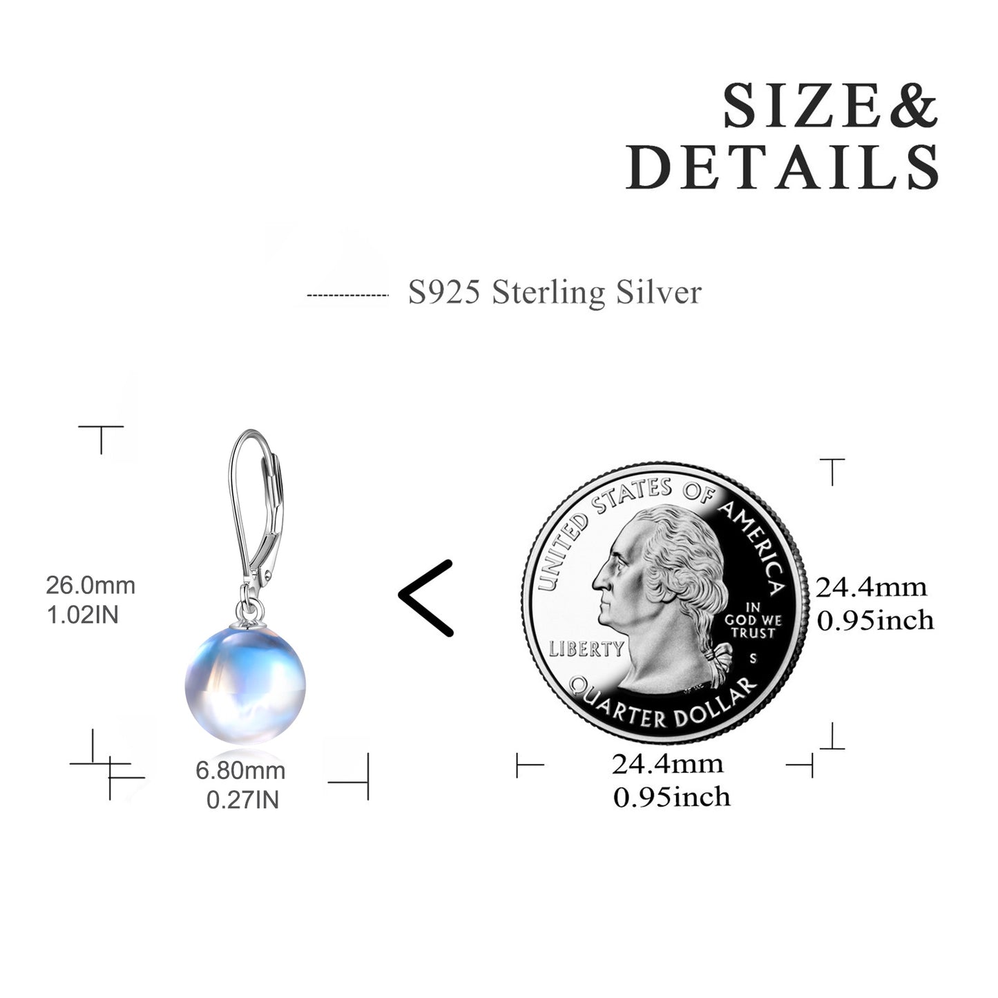 925 Sterling Silver Moonstone Drop Leverback Earrings Jewelry for Women