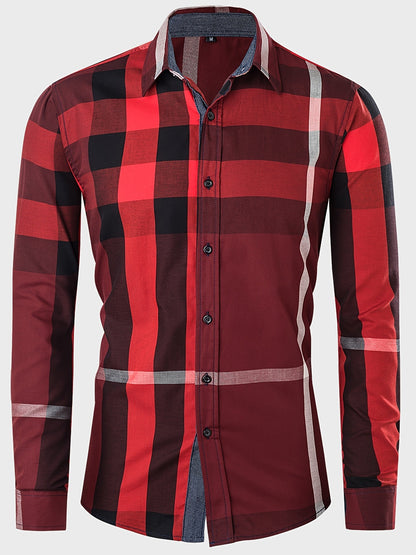 New Men's Cotton Long-sleeved Shirt Color Matching Plaid