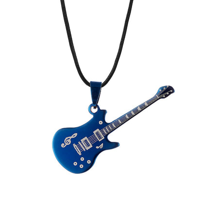 Gothic 2-layer Titanium Steel Guitar Necklace Men's Musical