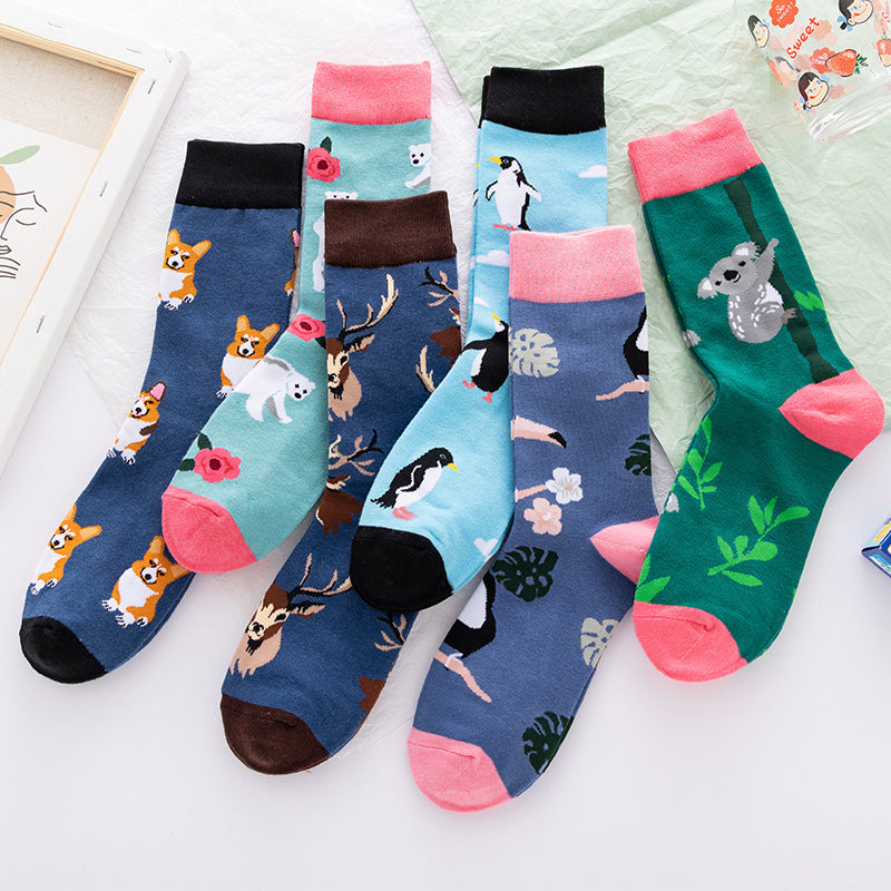 Mid-tube Star Animal Tide Socks