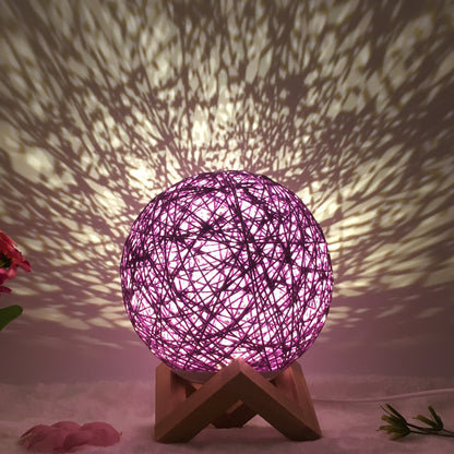 Amazon Hot Selling Creative Linen Table Lamp Novel and Unique LED Intelligent USB7 Color RGB16 Color Remote Control Rattan Ball Lamp