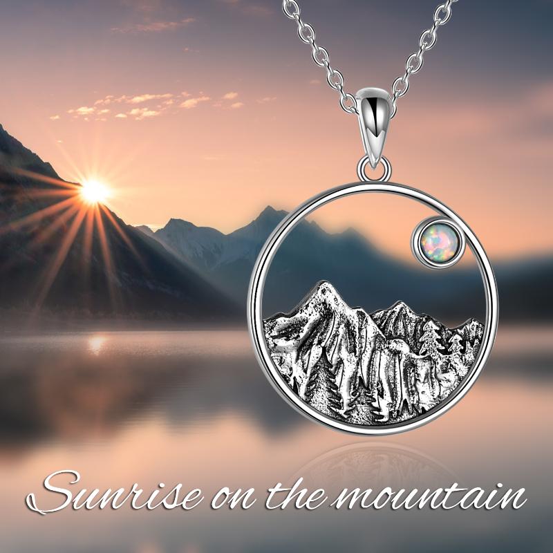 925 Sterling Silver Mountain Necklace with Created Opal