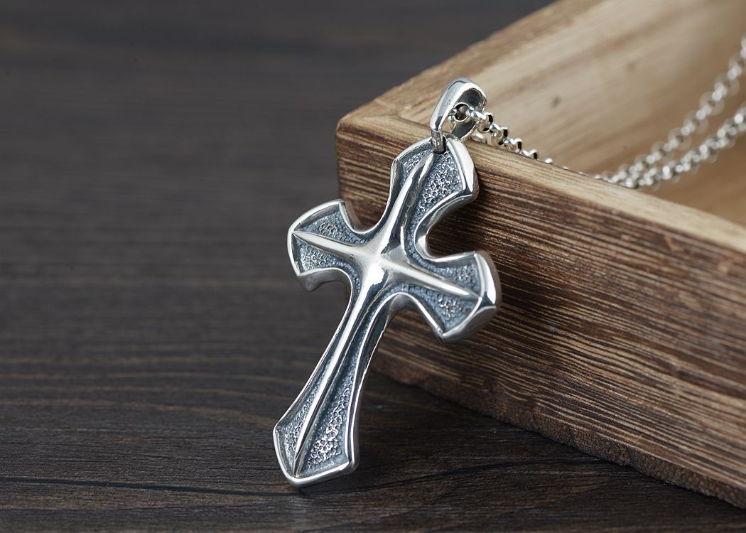 S925 Silver Vintage Craft Cross Pendant Wholesale Men's Punk Style Cross Border Silver Accessories