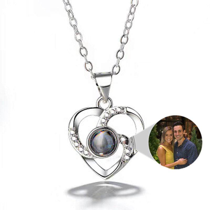 S925 Silver Romantic Colorful Photo Projection Necklace Heart Shaped Pendant Necklace