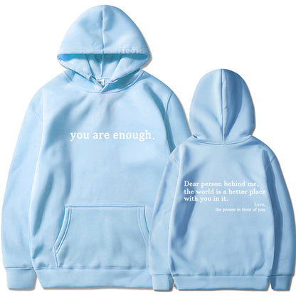 Fleece-lined Plain Letter Print Pocket Drawstring Print Hoodie