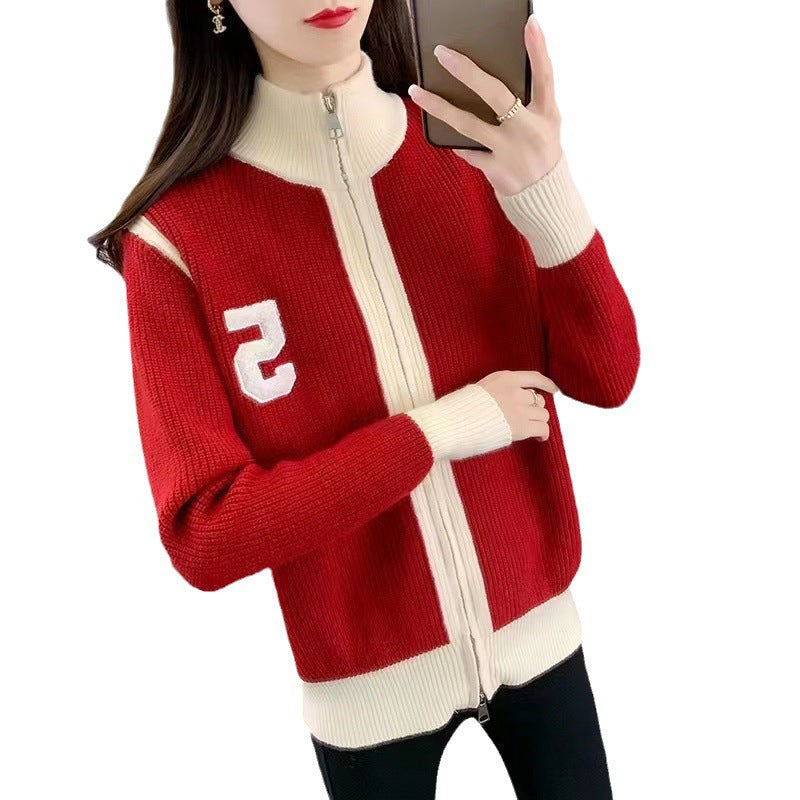 New Korean Style Loose High Collar Knitwear Sweater Cardigan Women's Zipper Coat