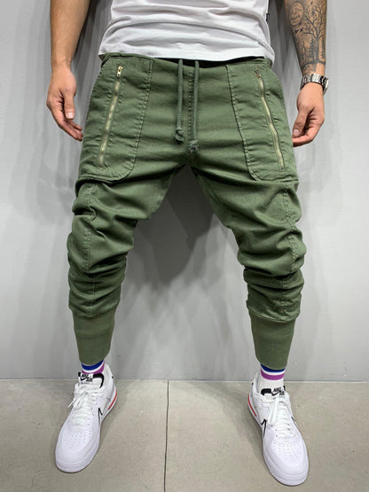 Leisure Sports Classic Three-dimensional Zipper Patch Pocket Tether Elastic Skinny Pants