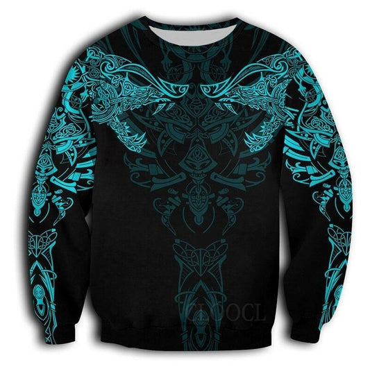 European And American 3D Printed Viking Series Pattern Loose Sports And Leisure Pullover Top