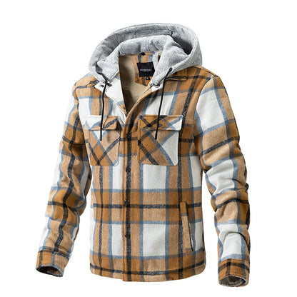 Fleece British Style Hooded Plaid Coat