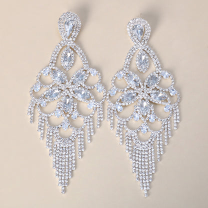 Long Rhinestone Tassel Earrings For Women