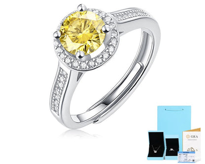 Silver S925 Yellow For Women Moissanite Ring Adjustable Mouth