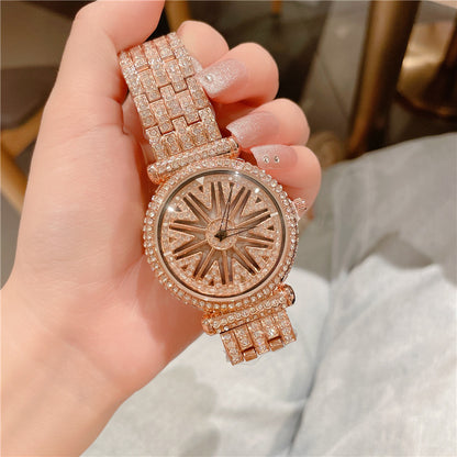 Women's Fashion Diamond Round Waterproof Rotation Watch