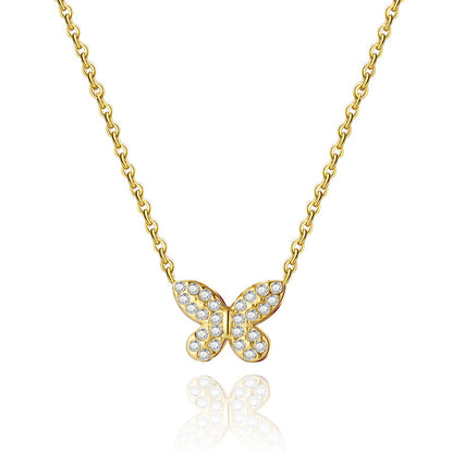 Butterfly Titanium Steel Full Diamond Exquisite Small And Versatile Simple Necklace