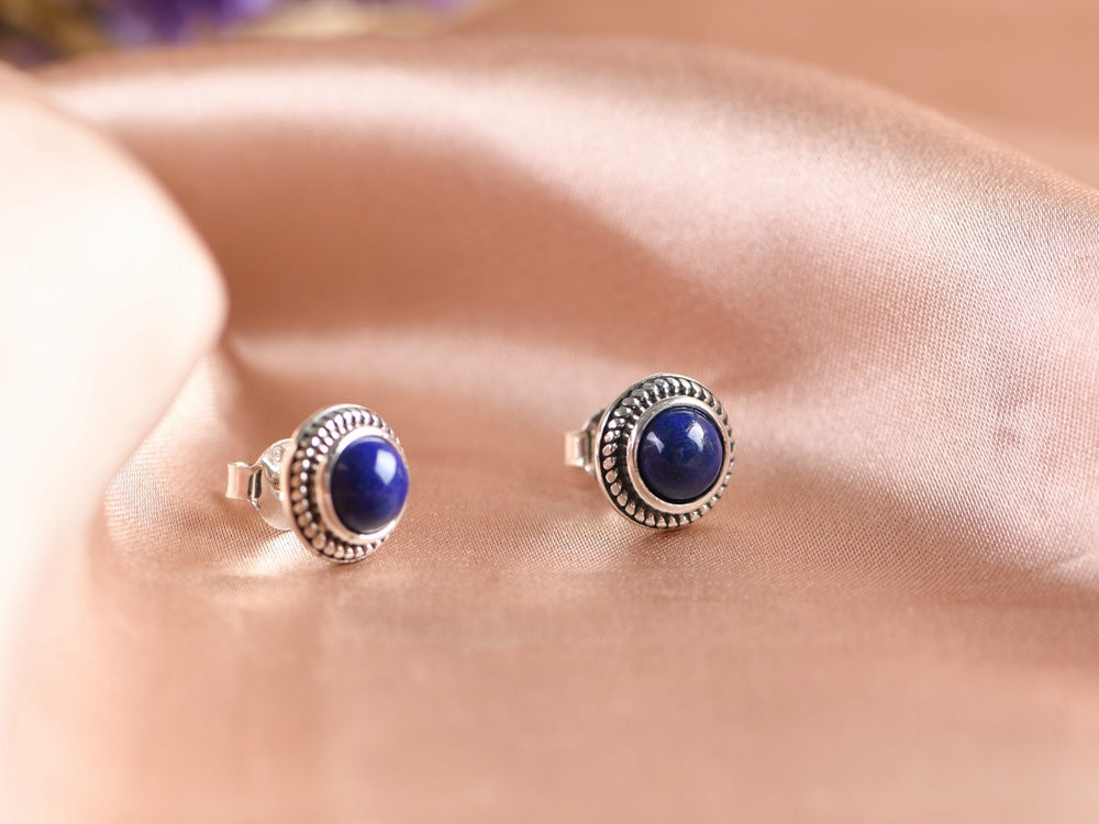 Women's Silver Stud Earrings With Lapis Lazuli