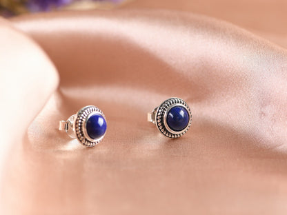 Women's Silver Stud Earrings With Lapis Lazuli