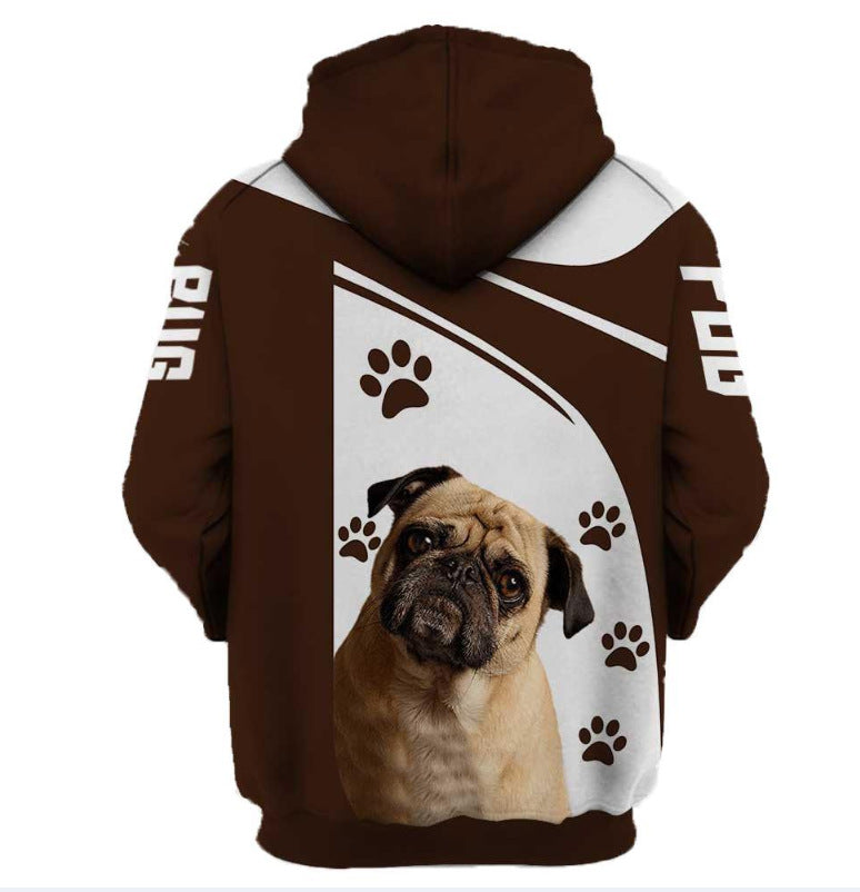 European And American Men's 3D Digital Printing Wolf Dog Hooded Sweater