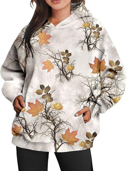 Camouflage Hoodie Maple Leaf Print Oversized Sports Hoodie With Pocket Break