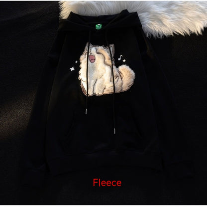 Embroidered Kitten Female Fleece-lined Thickened Hooded Sweatshirt