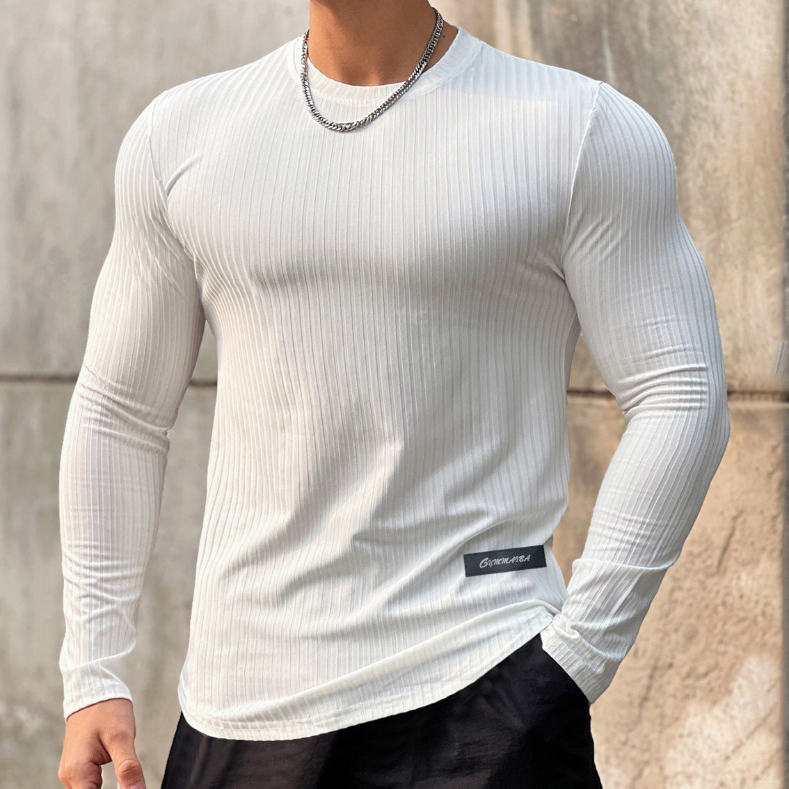 Striped Solid Color Fitness Breathable Long Sleeves