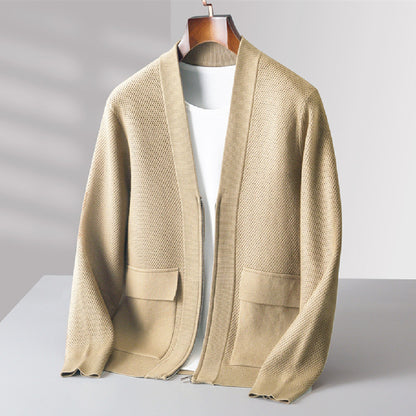 Knitted Wool Cardigan Men's Zipper Cashmere Coat Top