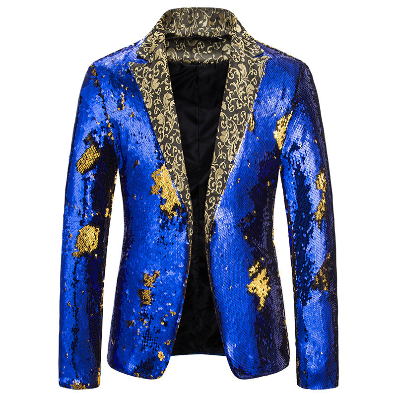 New Men's Two-tone Sequined Suit Stage Costume Jacket