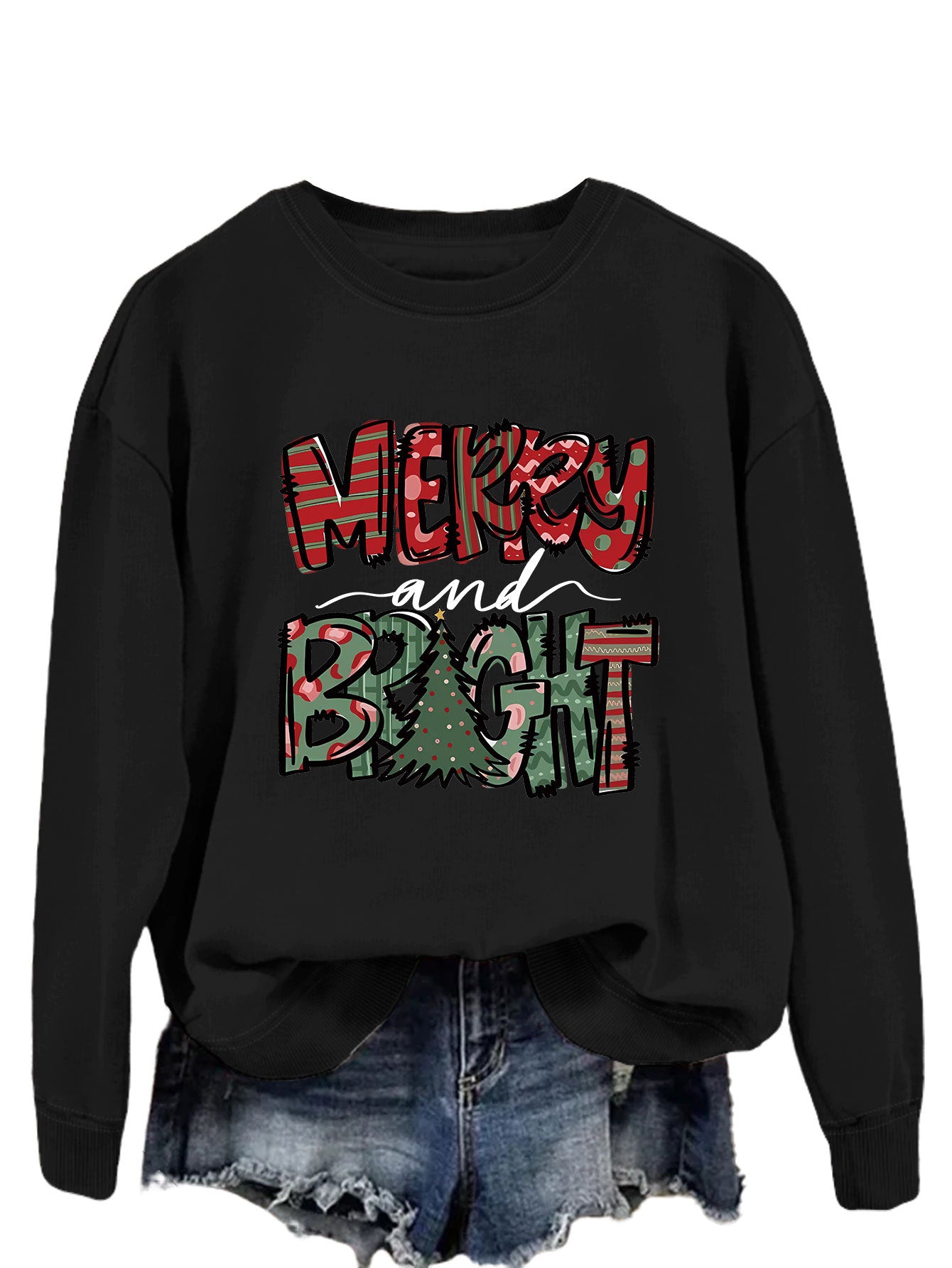 Trendy Sweater Merry And Bright Fallwinter Round Neck Long Sleeve Top In Stock