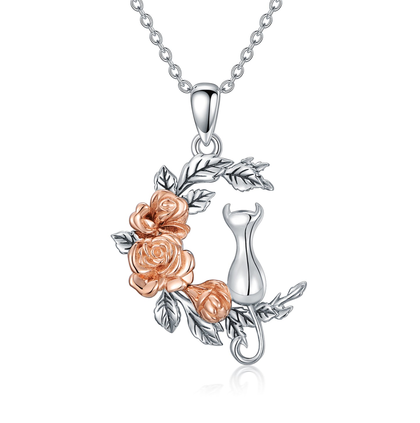 Cat Necklace Cat Rose Jewelry for Cat Lover Sterling Silver as Gifts for Women